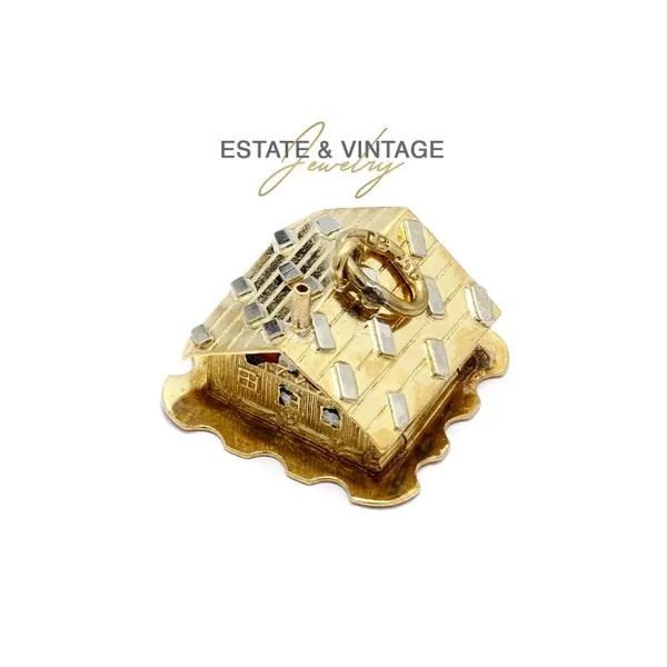 Estate 14K Yellow Gold Enamel House Charm Pendant Raleigh Diamond Fine Jewelry Raleigh, NC