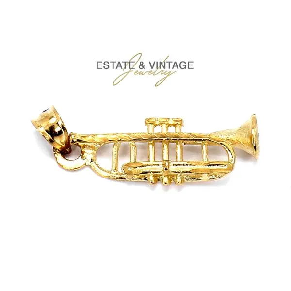 Estate 14K Yellow Gold Trumpet Musical Instrument Charm Pendant Raleigh Diamond Fine Jewelry Raleigh, NC