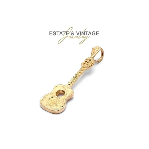 Estate 14K Yellow Gold Acoustic Guitar Musical Instrument Charm Pendant Raleigh Diamond Fine Jewelry Raleigh, NC