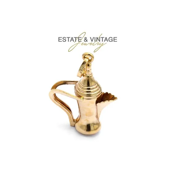 Estate 18K Yellow Gold Coffee Tea Pot Charm Pendant Raleigh Diamond Fine Jewelry Raleigh, NC