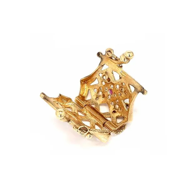 Estate 14K Yellow Gold Pearl & Ruby Charm Pendant - Purse Opens! Image 3 Raleigh Diamond Fine Jewelry Raleigh, NC