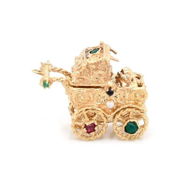Estate 14K Yellow Gold Gemstones Baby Carriage Charm Pendant Image 3 Raleigh Diamond Fine Jewelry Raleigh, NC