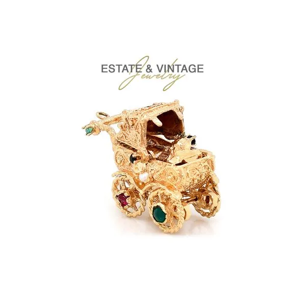 Estate 14K Yellow Gold Gemstones Baby Carriage Charm Pendant Raleigh Diamond Fine Jewelry Raleigh, NC