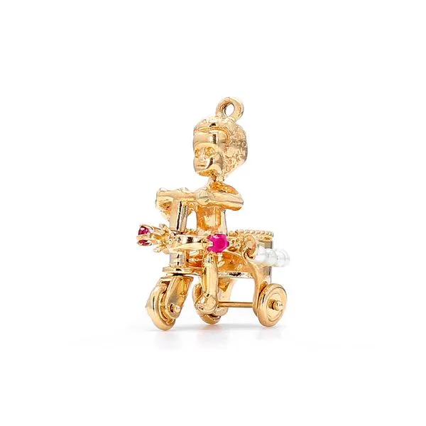 Estate 14K Yellow Gold Toddler on Bicycle Gemstones Charm Pendant Image 2 Raleigh Diamond Fine Jewelry Raleigh, NC