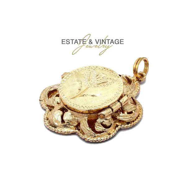 Estate 14K Yellow Gold Engraved Flower Locket Charm Pendant Raleigh Diamond Fine Jewelry Raleigh, NC