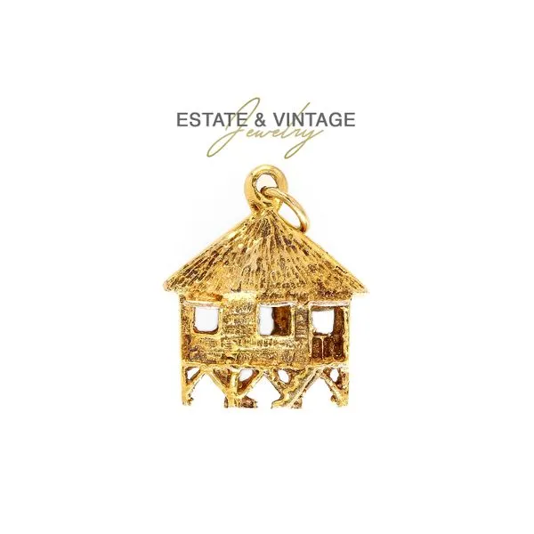 Estate 14K Yellow Gold Thatched Hut Charm Pendant Raleigh Diamond Fine Jewelry Raleigh, NC