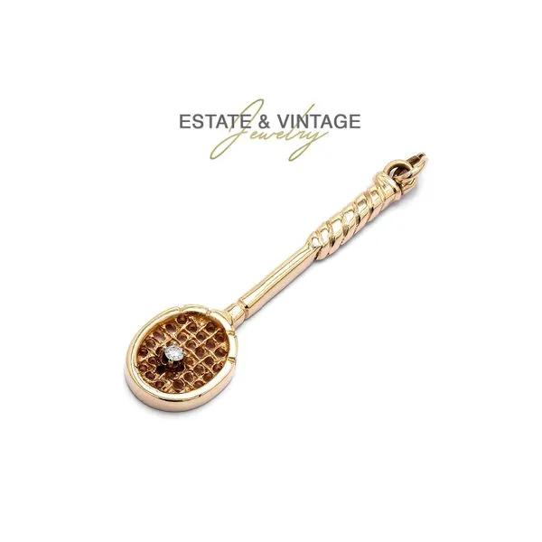 Estate 14K Yellow Gold Diamond Accents Racquet Charm Pendant Raleigh Diamond Fine Jewelry Raleigh, NC