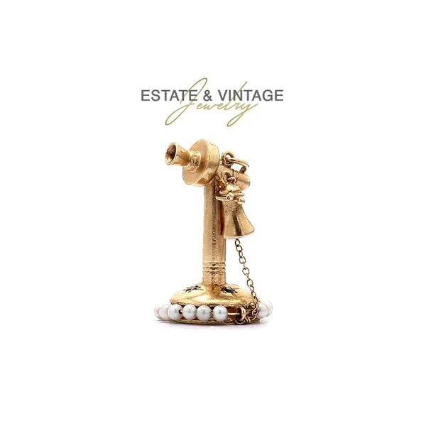 Estate 14K Yellow Gold with Pearls Vintage Telephone Charm Pendant Raleigh Diamond Fine Jewelry Raleigh, NC