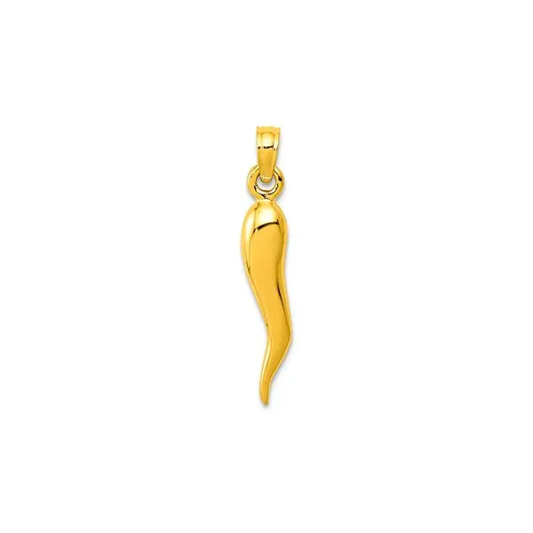 14K Yellow Gold 25.0mm Medium 3D Italian Horn Charm Pendant Raleigh Diamond Fine Jewelry Raleigh, NC