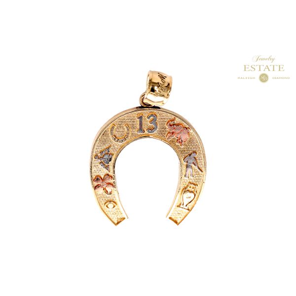 Estate 14K White, Yellow & Rose Gold Lucky Horseshoe Charm Pendant Raleigh Diamond Fine Jewelry Raleigh, NC