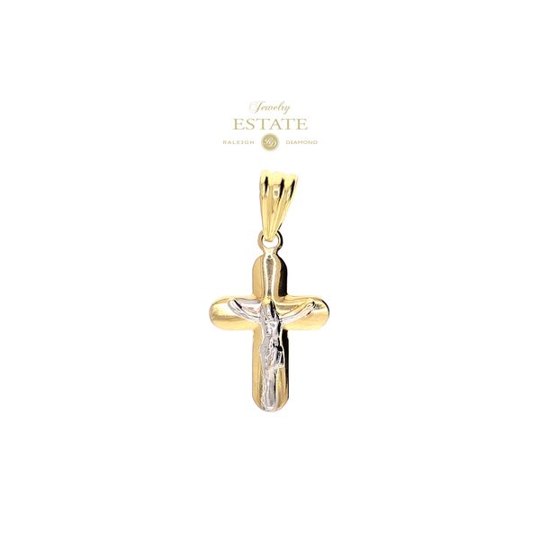 Estate 18K White & Yellow Gold Polished Crucifix Cross Pendant Charm Raleigh Diamond Fine Jewelry Raleigh, NC