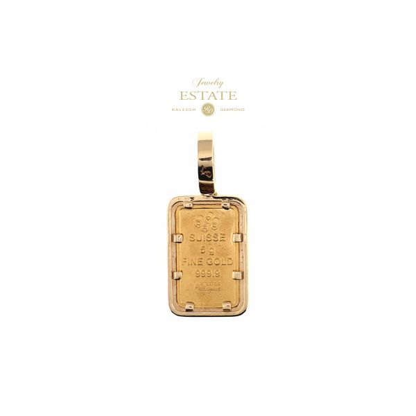 Estate 18K Yellow Gold Diamond Bezel 8.34gr /24k Lady Fortuna Gold Bar Pendant Image 2 Raleigh Diamond Fine Jewelry Raleigh, NC