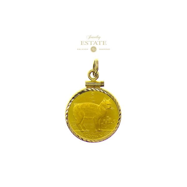 Estate 14K Yellow Gold Bezel 24K 1988 Elizabeth II/ Manx Cat 1/10 Crown Coin Pendant Image 2 Raleigh Diamond Fine Jewelry Raleigh, NC