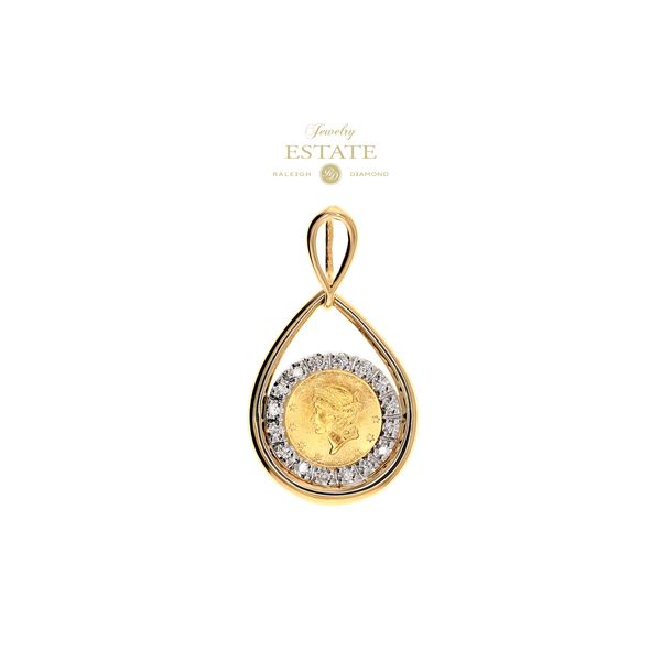 Estate 14K Yellow Gold Bezel 22K YG 1849 Liberty Head Coin 0.25ctw G-H/SI1-SI2 Diamond Pendant Raleigh Diamond Fine Jewelry Raleigh, NC