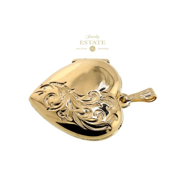 Estate 14K Yellow Gold Engraved Floral Heart Locket Pendant Raleigh Diamond Fine Jewelry Raleigh, NC