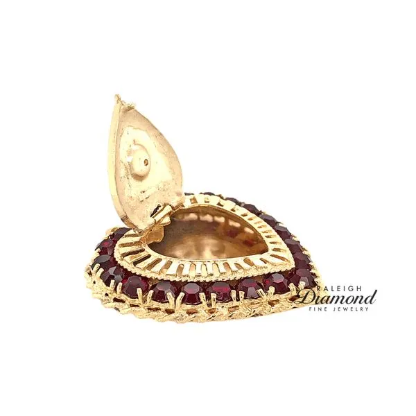 Estate 14K Yellow Gold Heart shape Locket with red Garnets Image 2 Raleigh Diamond Fine Jewelry Raleigh, NC