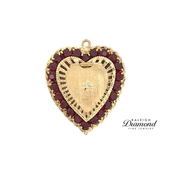 Estate 14K Yellow Gold Heart shape Locket with red Garnets Raleigh Diamond Fine Jewelry Raleigh, NC