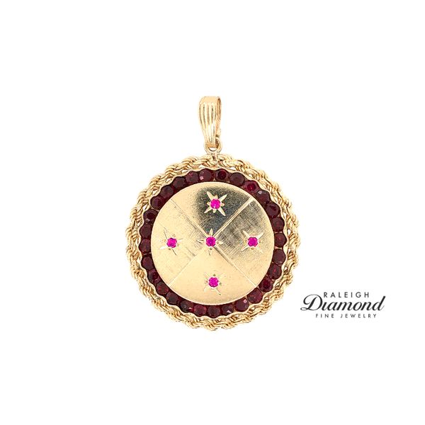 Estate 14K Yellow Gold Round Pendant with Garnets and Rubies Raleigh Diamond Fine Jewelry Raleigh, NC