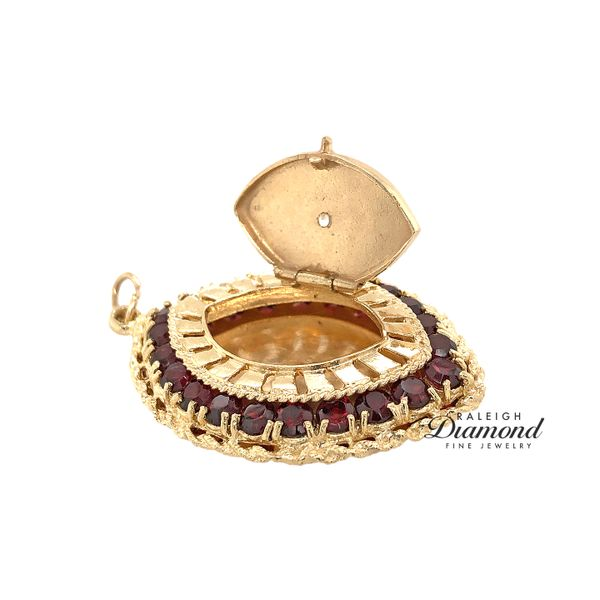 Estate 14K Yellow Gold Marquise Locket with Garnets Image 3 Raleigh Diamond Fine Jewelry Raleigh, NC