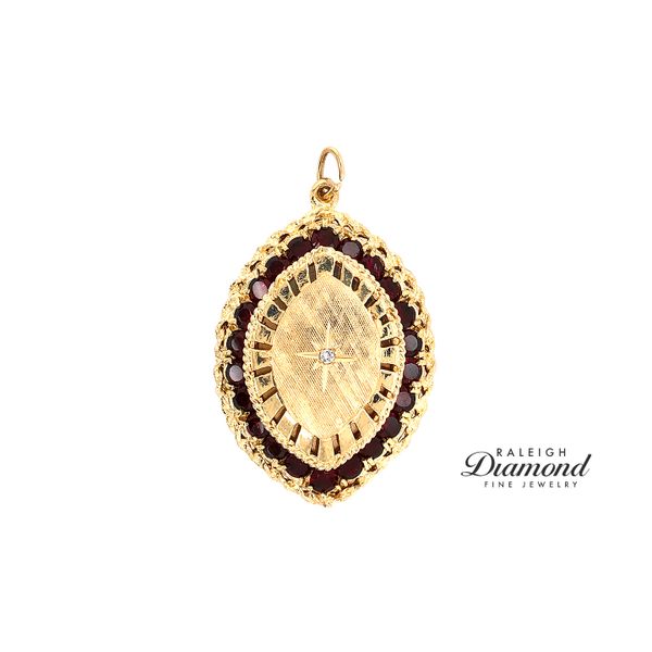 Estate 14K Yellow Gold Marquise Locket with Garnets Raleigh Diamond Fine Jewelry Raleigh, NC