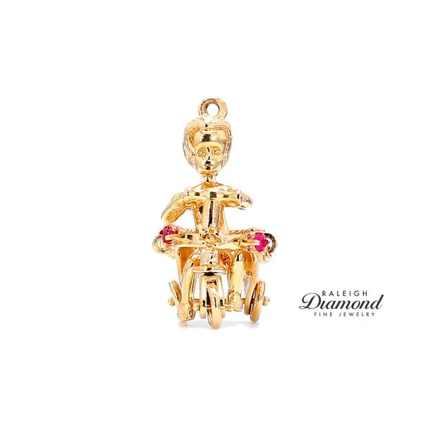 Estate 14K Yellow Gold Toddler on Bicycle Charm with Gemstones Image 2 Raleigh Diamond Fine Jewelry Raleigh, NC