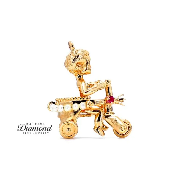 Estate 14K Yellow Gold Toddler on Bicycle Charm with Gemstones Image 3 Raleigh Diamond Fine Jewelry Raleigh, NC