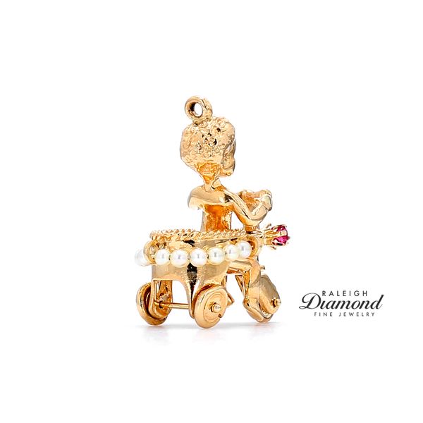 Estate 14K Yellow Gold Toddler on Bicycle Charm with Gemstones Image 4 Raleigh Diamond Fine Jewelry Raleigh, NC