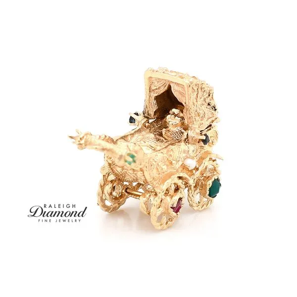 Estate 14K Yellow Gold Baby Carriage Charm with Gemstones Image 2 Raleigh Diamond Fine Jewelry Raleigh, NC