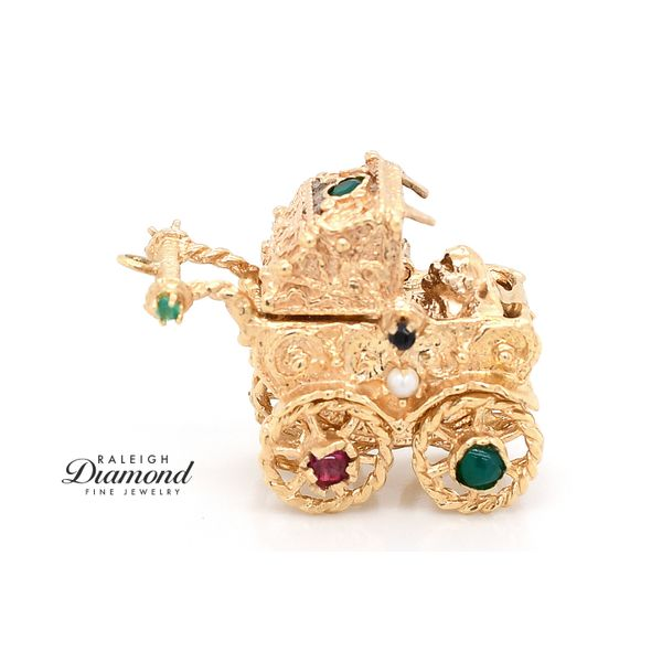 Estate 14K Yellow Gold Baby Carriage Charm with Gemstones Image 3 Raleigh Diamond Fine Jewelry Raleigh, NC