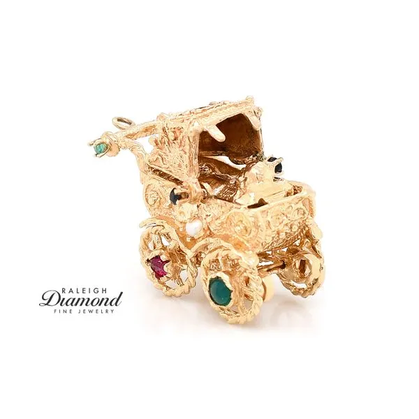 Estate 14K Yellow Gold Baby Carriage Charm with Gemstones Raleigh Diamond Fine Jewelry Raleigh, NC