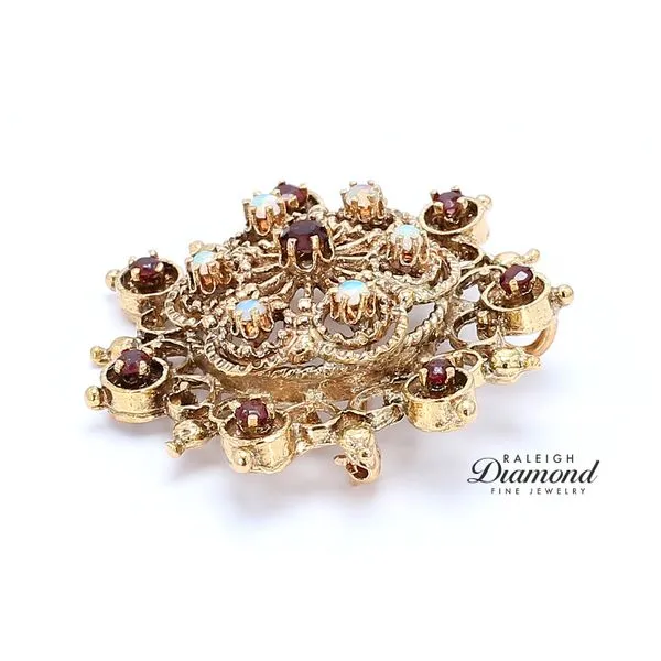 Estate 14K Yellow Gold Antique Opal & Ruby Brooch Image 2 Raleigh Diamond Fine Jewelry Raleigh, NC