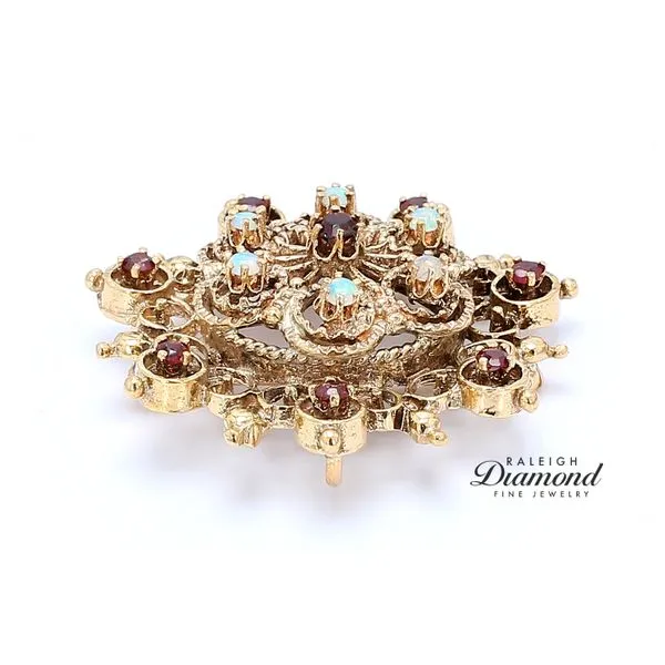 Estate 14K Yellow Gold Antique Opal & Ruby Brooch Image 3 Raleigh Diamond Fine Jewelry Raleigh, NC