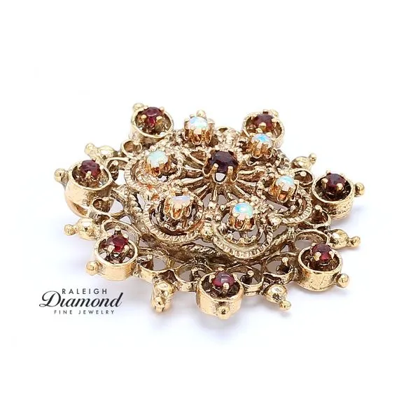 Estate 14K Yellow Gold Antique Opal & Ruby Brooch Image 4 Raleigh Diamond Fine Jewelry Raleigh, NC