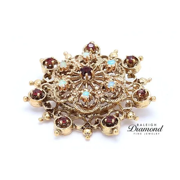 Estate 14K Yellow Gold Antique Opal & Ruby Brooch Raleigh Diamond Fine Jewelry Raleigh, NC