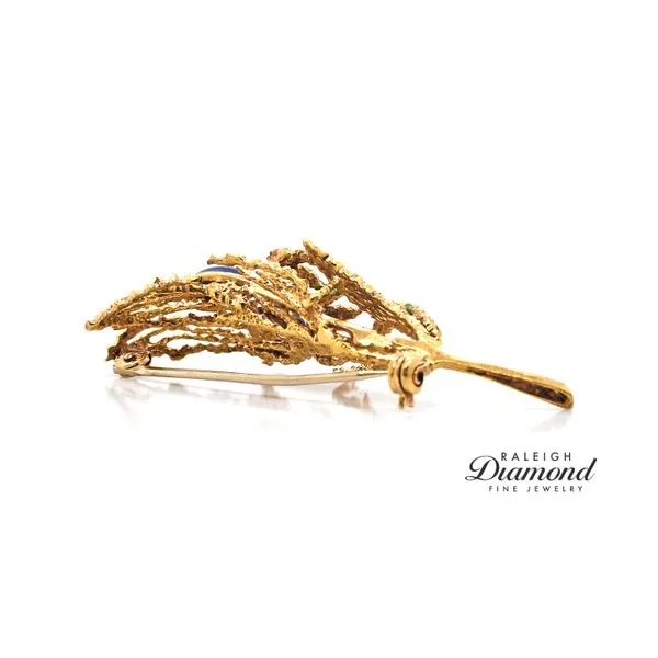 Estate 18K Yellow Gold Spray Brooch with Enamel Image 2 Raleigh Diamond Fine Jewelry Raleigh, NC