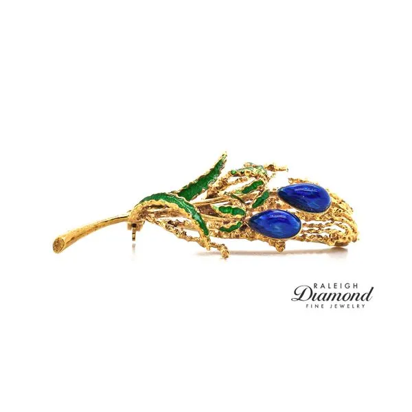 Estate 18K Yellow Gold Spray Brooch with Enamel Raleigh Diamond Fine Jewelry Raleigh, NC