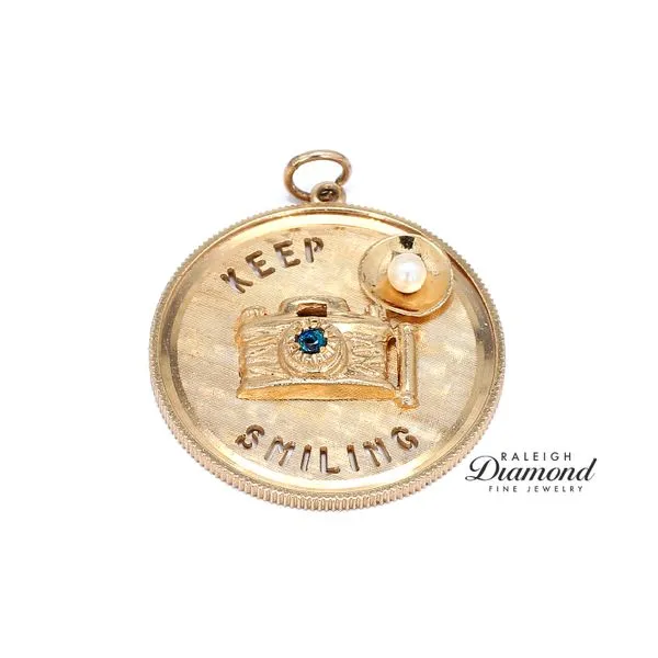 14K Yellow Gold Keep Smiling Camera Pendant with Pearl and Sapphire Raleigh Diamond Fine Jewelry Raleigh, NC