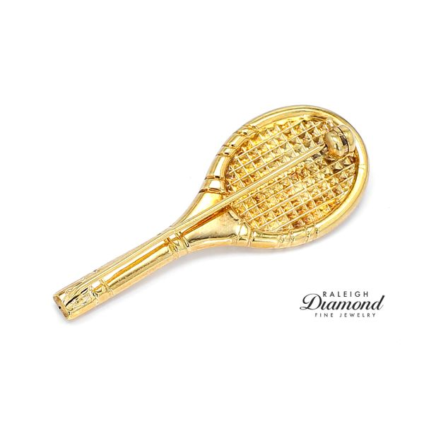 Estate 14K Yellow Gold Tennis Racket Pendant with Pearl Image 2 Raleigh Diamond Fine Jewelry Raleigh, NC