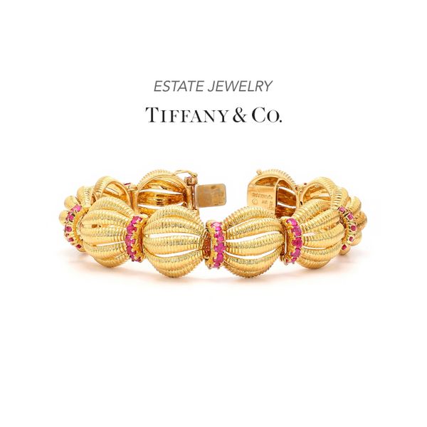 Estate Tiffany & Co. 18K Yellow Gold Bracelet with Rubies Raleigh Diamond Fine Jewelry Raleigh, NC