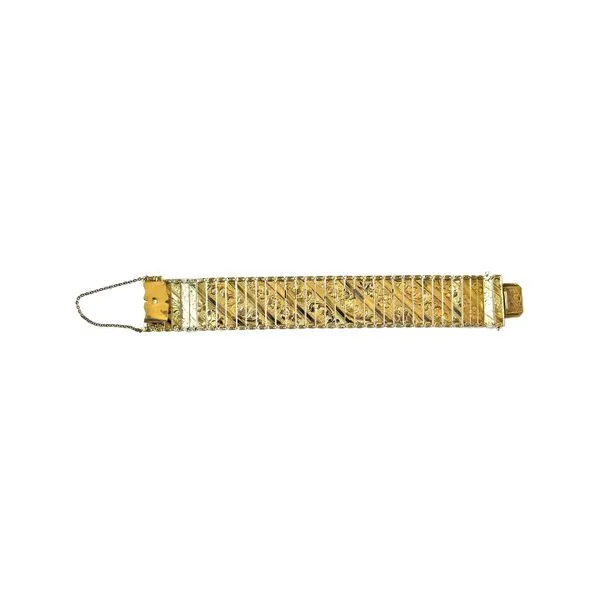 Estate 14K Yellow Gold French Retro Floral Engraved Gold Bracelet 7.5