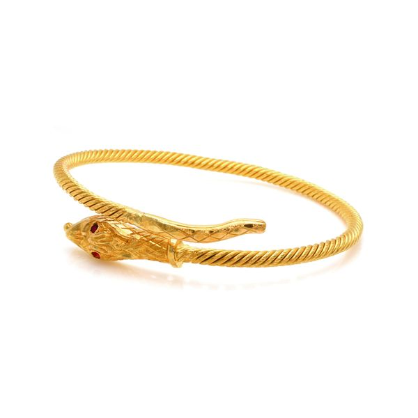 Estate 22K Yellow Gold Snake with Ruby Accents Bangle Bracelet Image 3 Raleigh Diamond Fine Jewelry Raleigh, NC