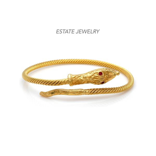 Estate 22K Yellow Gold Snake with Ruby Accents Bangle Bracelet Raleigh Diamond Fine Jewelry Raleigh, NC