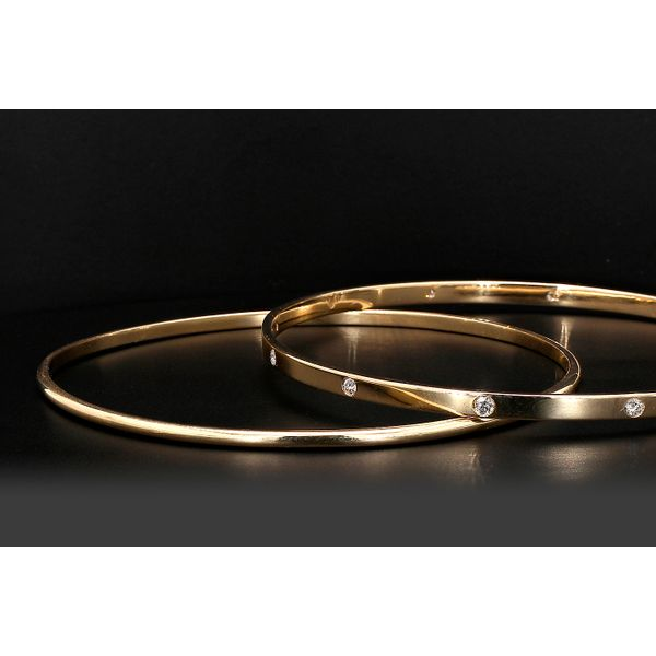 14K Yellow Gold Handcrafted RDFJ Half-round Stack Bangle Image 2 Raleigh Diamond Fine Jewelry Raleigh, NC