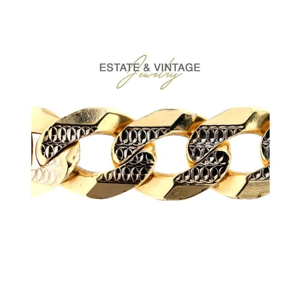 Estate 14K White & Yellow Gold 12.3mm Textured Curb 8.5