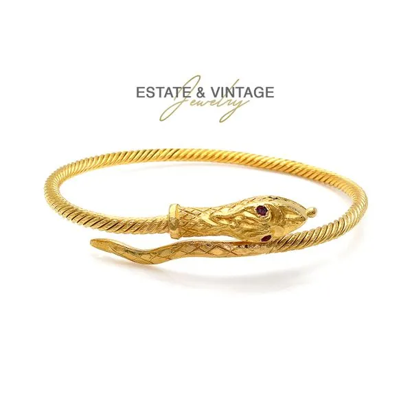 Estate 22K Yellow Gold with Ruby Accents Bangle Bracelet Raleigh Diamond Fine Jewelry Raleigh, NC