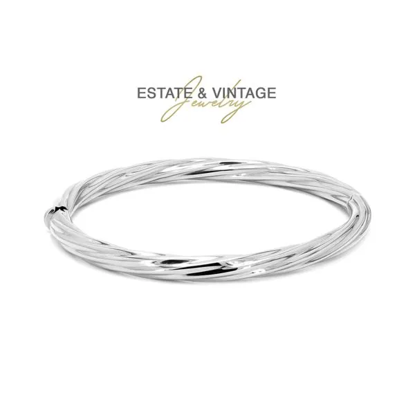 Estate 18K White Gold Hollow Twist Hinged 70mm Bangle Bracelet Raleigh Diamond Fine Jewelry Raleigh, NC