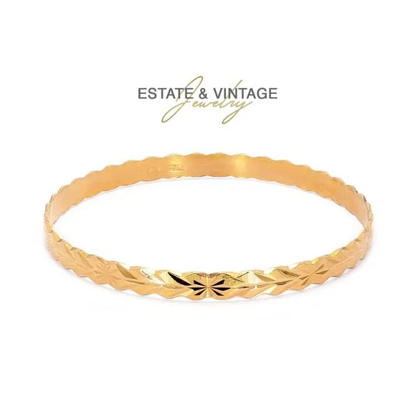 Estate 22K Yellow Gold Arrow and Starburst Engraved Gold 65mm Bracelet Bangle Raleigh Diamond Fine Jewelry Raleigh, NC