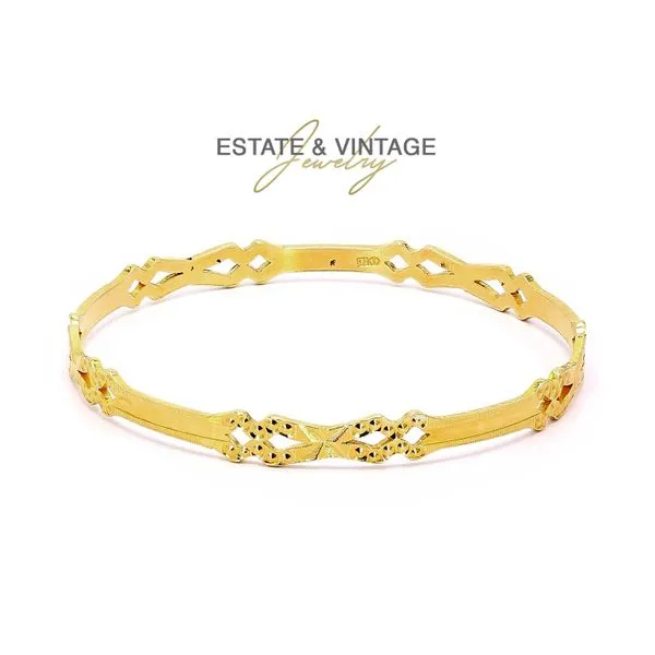Estate 22K Yellow Gold Engraved Cut Out Stackable 65mm Bangle Bracelet Raleigh Diamond Fine Jewelry Raleigh, NC