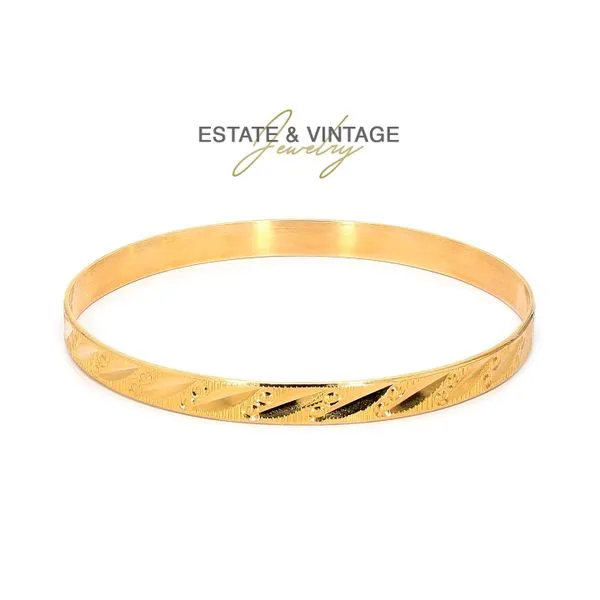 Estate 22K Yellow Gold Bubble and Leaf Inspired Designs 65mm Gold Bracelet Bangle Raleigh Diamond Fine Jewelry Raleigh, NC