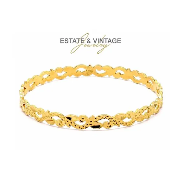 Estate 22K Yellow Gold Bubble Swirl and Leaf Cut Out Gold Bracelet Bangle Raleigh Diamond Fine Jewelry Raleigh, NC